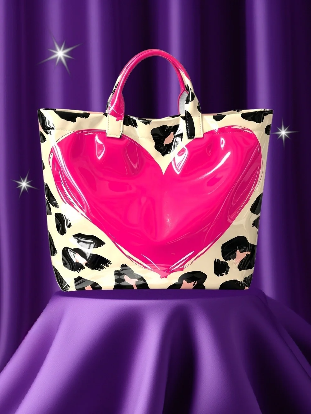 Heart Leopard Print Stylish Tote Bag - Picture 5 of 11